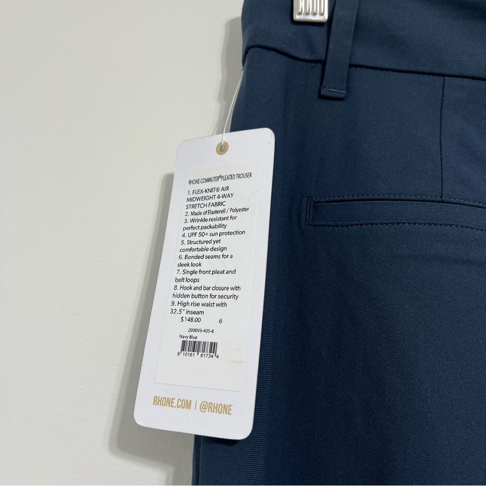 Rhone NWT Commuter Pleated Navy Trouser Pants UPF50+ Anti Odor Work Golf - Picture 8 of 12